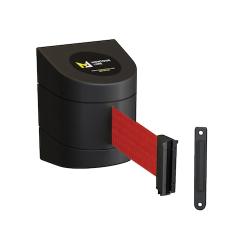 Retractable Belt Barrier Black Fixed Wall Mount 20ft. Red Belt (F)